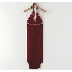 Express Burgundy Halter Hi-Low Maxi Dress Sz M Romantic Festival Boho Resort